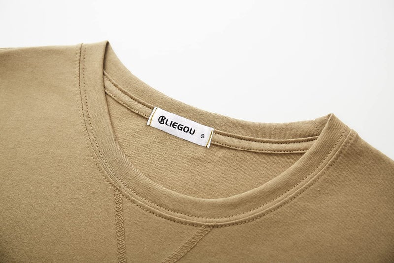 KLIEGOU Mens 100% Cotton Hipster Hip Hop Longline Crewneck T-Shirt Khaki M(66) - Image 3